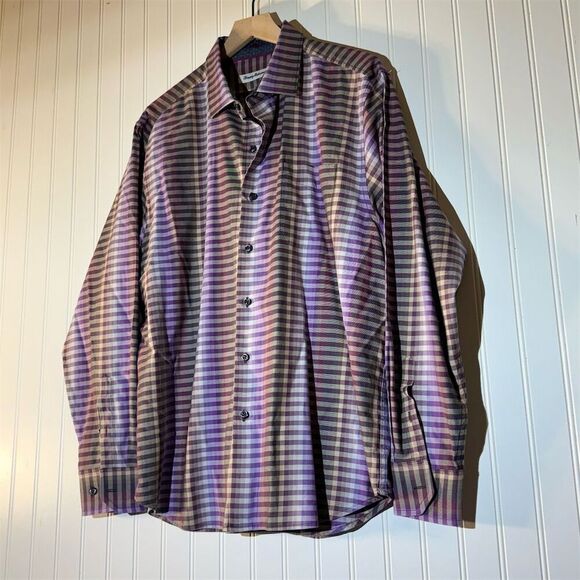 Tommy Bahama Long Sleeve Button-Up Shirt Size XL Purple Plaid Cotton Silk Blend - Picture 3 of 9